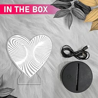 3D Illusion Heart Night Lamp with 7 Color Changing Light & Touch Control  Bedside Table Lamp  Acrylic Lamp for Bedroom Living Room & Office Desk Table Decor